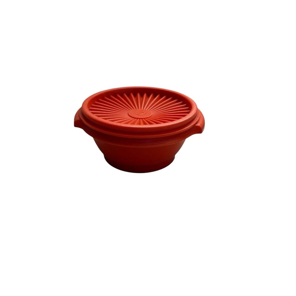 Tupperware 10 Oz Orange Starburst One Touch Servalier Bowl #1323-12 & Lid 812-43